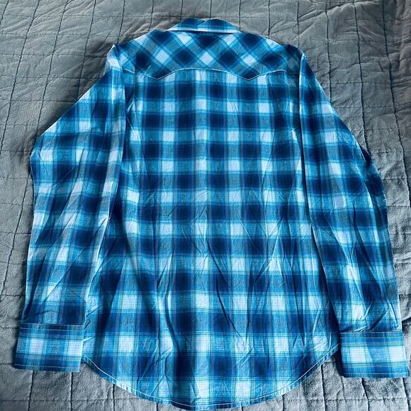 wrangler retro men’s modern fit western shirt blue long sleeve snap cotton large - Picture 11 of 11